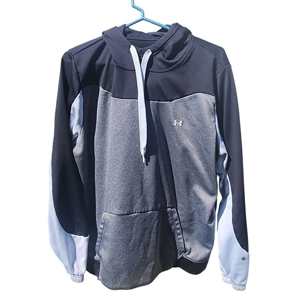 Under Armour Mens XL Hoodie Colorblock Black Grey White Loose Fit Sweatshirt